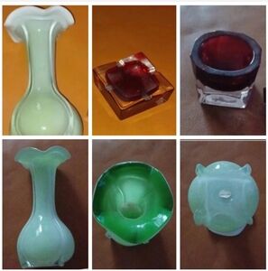 🌹glass burgundy decorative dishes and light green vase